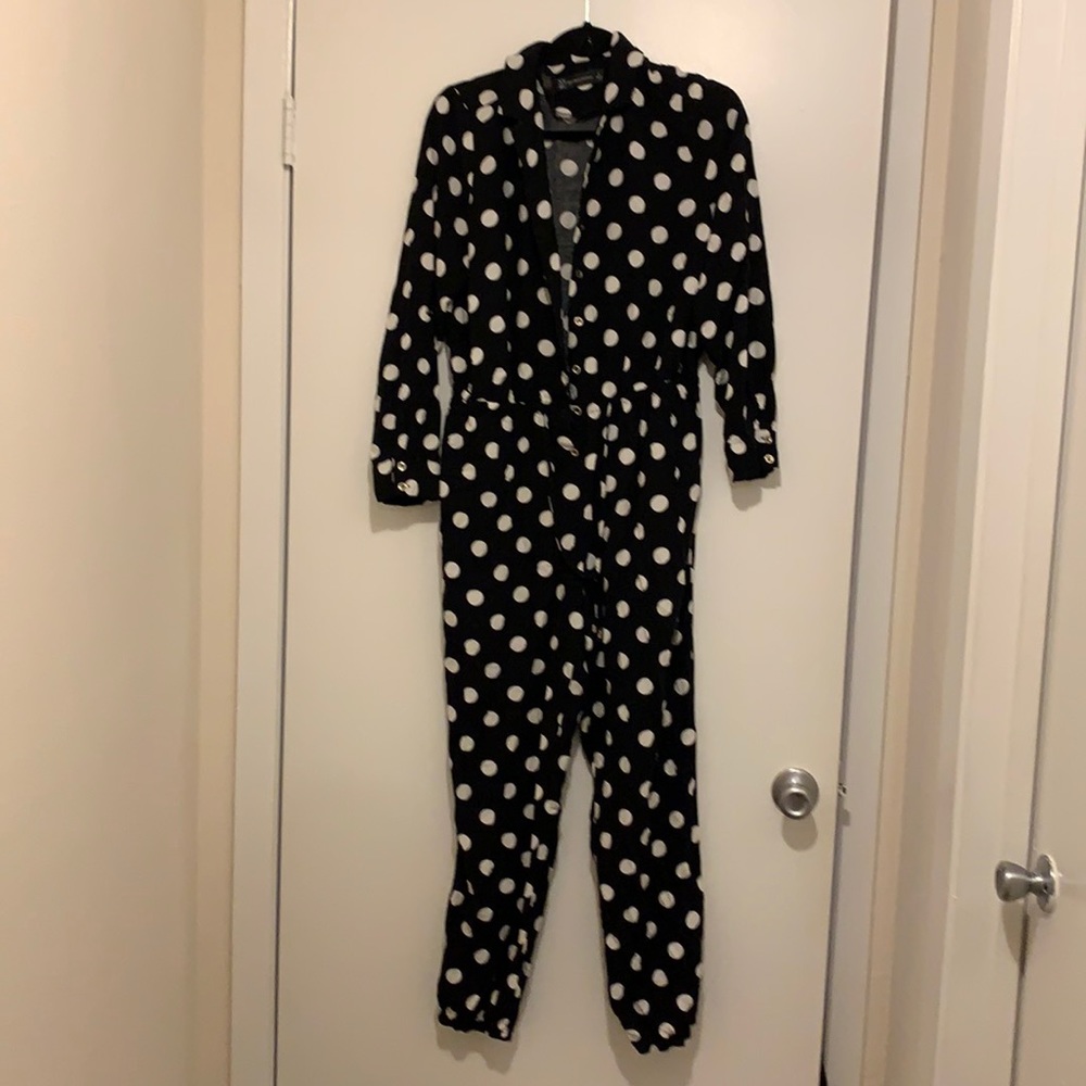 Polka dot, button up jumpsuit